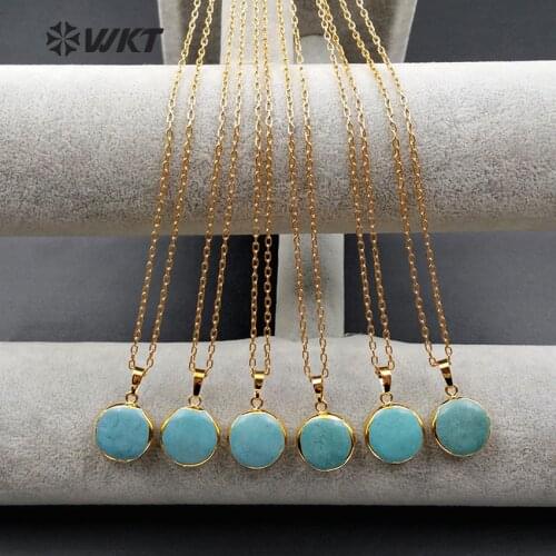 WT-N1000 Wholesale Custom Classic Natural Howlite Stone Necklace Round Pendant Necklace Gold Necklace For Women WKT Jewelry
