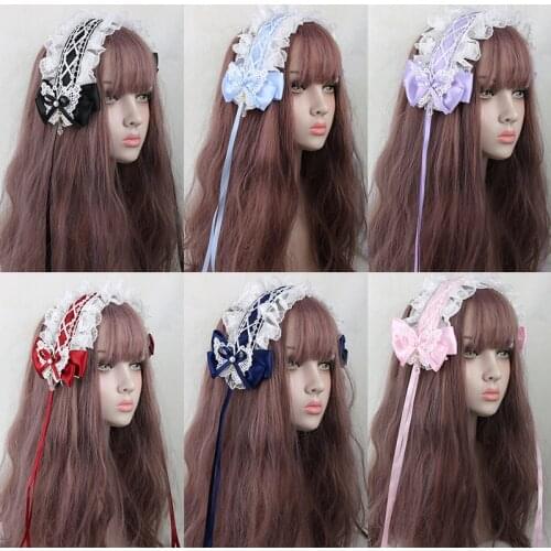 Japanese Soft Sister Original Lolita Headband Sweet Daily Handmade Butterfly Lace Trim Pearl Bowknot Hair Accessories Hairpin