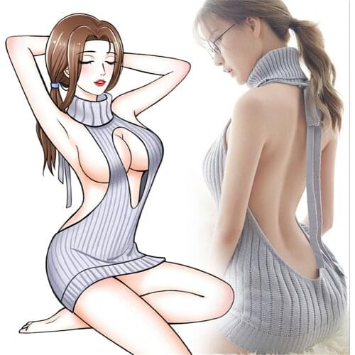 Summer New Turtleneck Sleeveless Long Virgin Killer Sweater Japanese Knitted Sexy backless Women Open Bra Sweaters And Pullovers