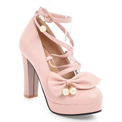 Sweet bowknot is high with 2018 new round head thick with shallow mouth 43 size 33-1836 yards single shoes