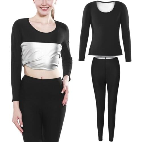 Women‘s Body Shaper Sweat Sauna Suits Thermo Slimming Shirt+Fitness Leggings Control Panties Waist Trainer Workout Shapewear Set