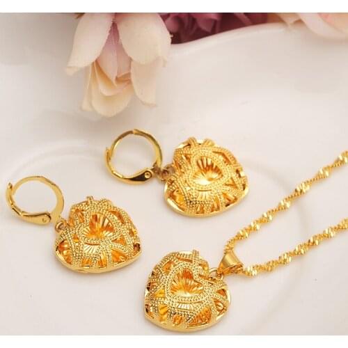 Bangrui Heart Pendant and Necklaces Earring Romantic Jewelry S Gold Color for Womens,Wedding gift,Girlfriend Wife Gifts