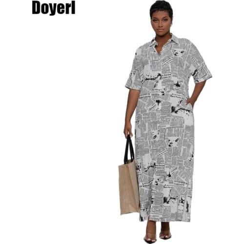 Newspaper Print Maxi Shirt Dress Women Plus Size Long Button Up Shirt Dresses for Women Party Club Casual Oversized Shirt Dress