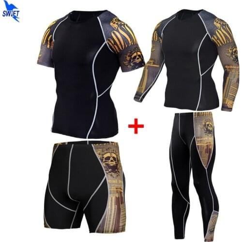 4Pcs/Set Mens Tracksuit Gym Fitness Compression Sports Suit Short/Long Sleeve Shirt+Shorts/Pants Running Set Workout Sportswear