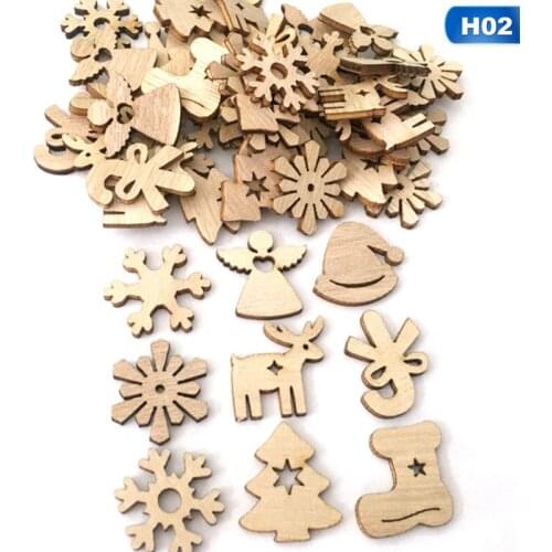 50pcs Mix Styles Mini Wood Chips DIY Wood Crafts Christmas Ornaments Scrapbooking Supplies Christmas Party Decorations Kids Gift