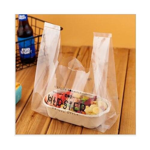 50pcs Clear Food Package Bag With Handle Disposable Transparent Plastic Packaging Bag Birthday Wedding Party Takeaway Bags