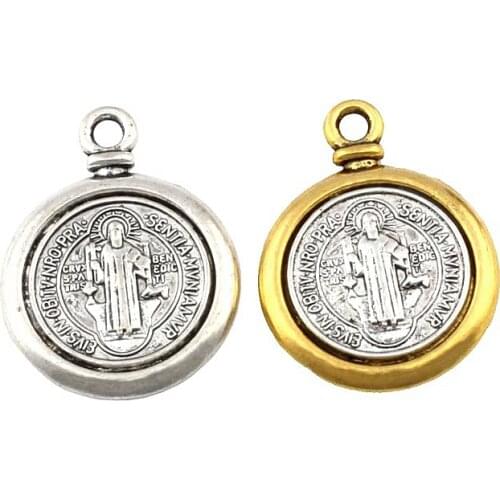 50Pcs Saint San Benedetto Medal Cross Charm Zinc Alloy Religion Fit Bracelets Necklace Earrings 24.7x18.9mm A27