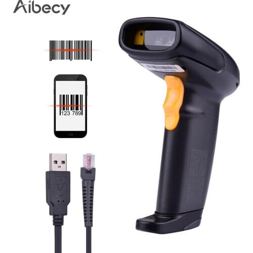 Aibecy USB Wired Handheld 1D Barcode Scanner Bar Code Reader Manual Trigger/Auto Continuous Scanning Support Paper/Screen Code