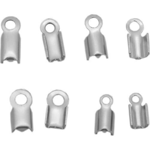 Aiovlo 100pcs/lot Stainless Steel Cords Crimp End Caps End Clasps Beads for DIY Bracelet Necklace Jewelry Findings Connectors