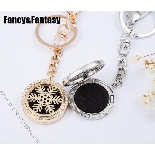 Fancy&Fantasy Tree of Life Stainless Steel Keychains Gold Perfume Box Locket Pendant Key Chain Snowflake Car Key Ring Gift