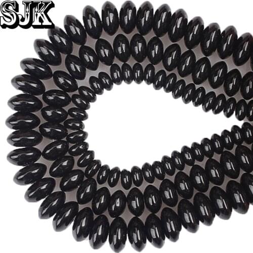 Natural Stone Beads Onyx Rondelle Spacer Beads Abacus Black Agate Loose Beads 6 8 10mm DIY For Bracelets Necklace Jewelry Making