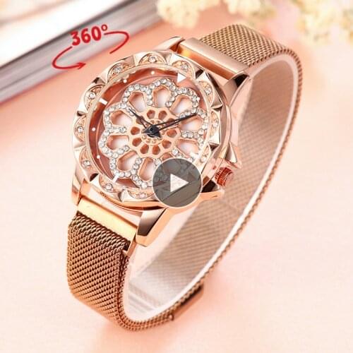 360 Degree Rotation Women Watch Mesh Magnet Starry Sky Ladies Watch Luxury Fashion Geometric Quartz Watch Relogio Feminino Saat