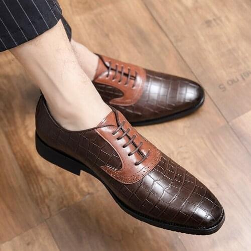 Formal Elegant Classic Business Wedding Social Male Fashion Shoes Crocodile Pattern Lace up Genuine Leather Shoes