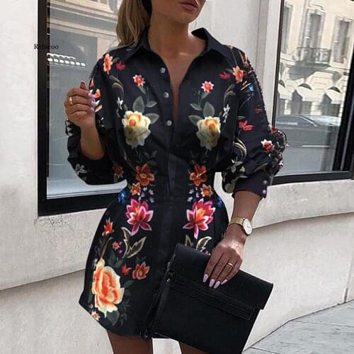 Elegant Women Shirts Autumn Floral Printed Button Thin Blouse V Neck Long Sleeve Shirts Harajuku Black