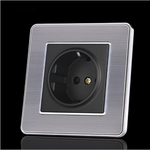 EU Germany 86 Stainless Steel Socket Panel Power Wall Dark Installed European Standard Socket