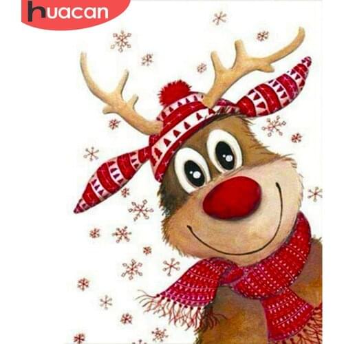 HUACAN Diamond Embroidery Animal Picture Of Rhinestone Diamond Painting Christmas Deer Mosaic Full Square Animal Handmade Gift
