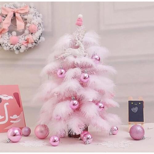45/60CM Artificial Feather Christmas Tree With LED Fairy Lights Mini Light Christmas Tree For Home Desktop Christmas Decoration