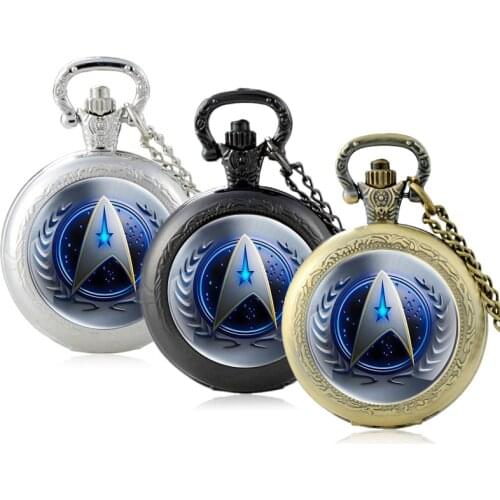Classic Vintage Interstellar Symbol Glass Cabochon Quartz Pocket Watch Retro Men Women Pendant Necklace Chain Hours Clock Gifts