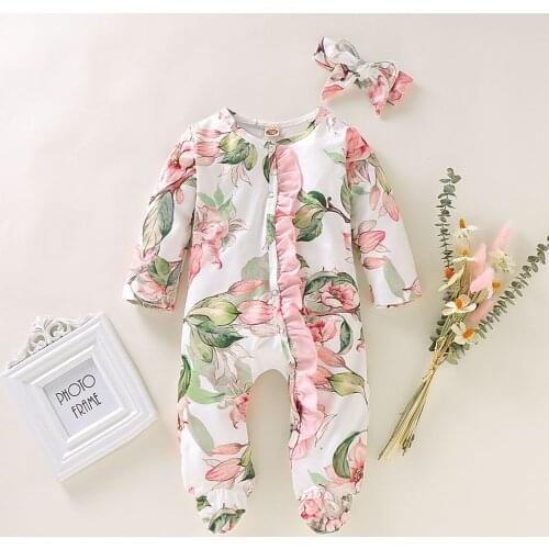 Korean Baby Girl Clothes Newborn Infant Baby Girl Boy Footed Sleeper Romper Headband Clothes Outfits Set Mamelucos Invierno