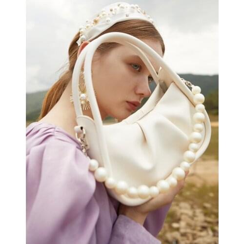 Summer pearl cloud folds portable small round bag fashion one-shoulder messenger bag banquet dress all-match female bag