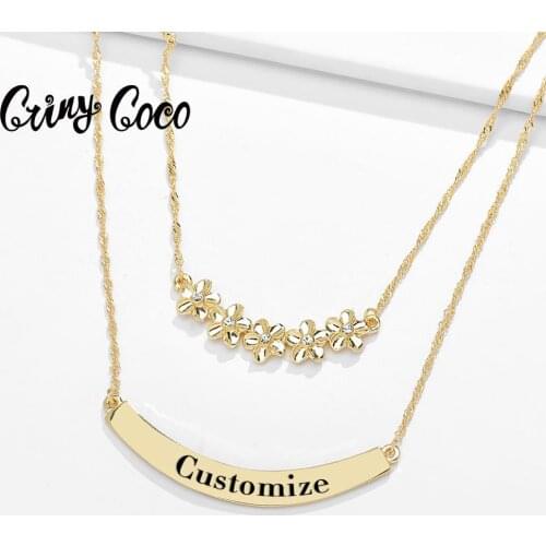 Cring Coco Multilayer Customize Name Necklaces for Women Hawaii Personalized Jewelry Gold Plumeria Flower Smile Choker Necklace