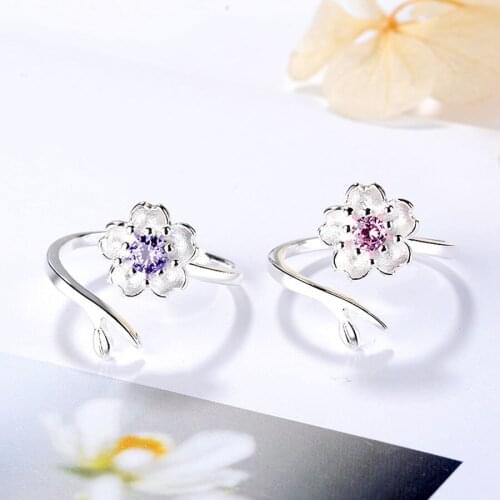Fashion Jewelry Cherry Blossom Adjustable Ring Flower Opening Ring For Female Girlfriend Wedding Party Birthday Gift