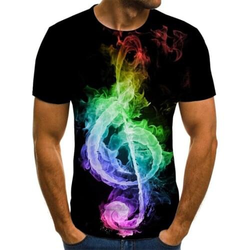 2021 New Mens Music Symbol Graphic 3D Printed T-Shirt Guitar Gothic O'Neck Breathable Short-Sleeved Oversized Tops & Tees 6XL