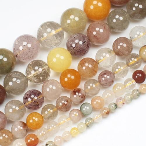Natural Multicolor Rutilated Quartz 4-14mm Round Beads 15inch ,DIY Jewelry Making ! We provide mixed wholesale for all items