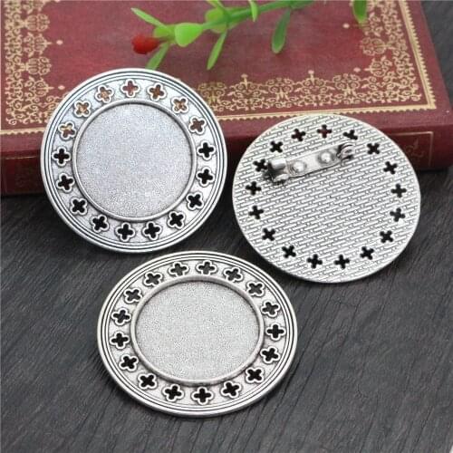 New Fashion 5pcs 25mm Inner Size Antique Silver Plated Brooch Pierced Cameo Cabochon Base Setting (A5-22)