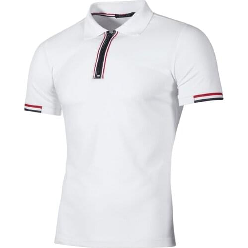 ICCLCK New Simple Casual Striped T-shirt Mens Zipper Stitching Short-sleeved T-shirt POLO Polo Shirt Men Clothing