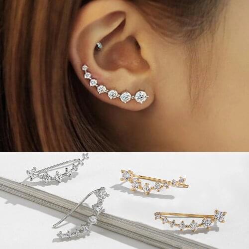 New Fashion Shiny Zircon Long Dipper Ear Climber Small Ear Cuff Clip Earrings for Women Gold Silver Color Ear Hooks Jewelry