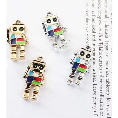 New Design 30pcs/lot Alloy drop oil Cartoon 3D Robots Shape fashion Charms Diy Jewelry necklace/bracelet Pendants Accessory