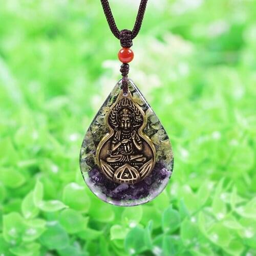Orgonite Pendant Buddha Necklace With Olivine And Amethysts Adjustable Orgone Chakra Healing Crystals Gift Emf Protection