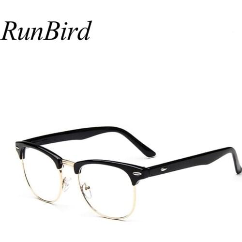 RUNBIRD 2021 Retro Metal Cat eye Glasses Women Man Eyeglasses for Rice nails Flat light Eyewear Spring Hinges UV400 6006