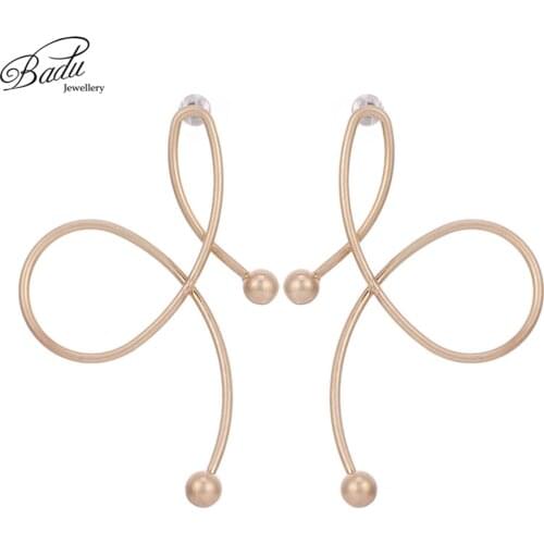 Badu Irregular Twisted Metal Stud Earrings for Women Exaggerated Gold Rhinestone Stud Earring Fashion Jewelry Wholesale
