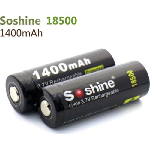 Soshine 2pcs Li-ion 18500 1400mAh 3.7V Rechargeable Protected Battery with Battery Case