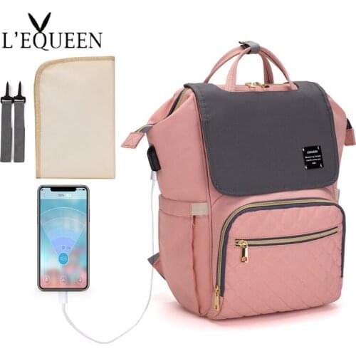LEQUEEN Diaper Backpack Large Capacity Nappy Bag Waterproof Maternity Travel Nursing Bags Baby Care Stroller Handbags USB design