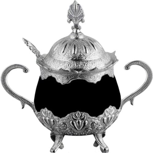 Turkish Delight and Sugar Bowl Black Porcelain and Zamak Round Turkish Decorative Authentic Medieval Style Wedding New Home Gift