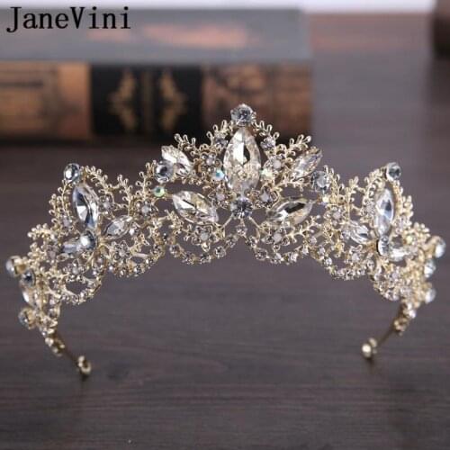 JaneVini 2018 Vintage Wedding Crowns For Bride Headpieces Headbands Women Crystal Jewel Tiaras Quinceanera Bridal Accessories