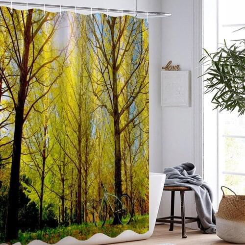 Bicycle Waterproof Shower Curtain Tree Pattern Bathroom Curtain Home Decoration 3D Printing Curtain Washable Shower Curtain