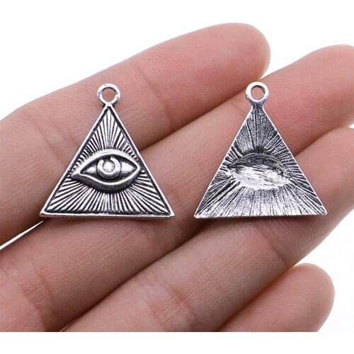 WYSIWYG 4pcs Horus Eye Triangle Eye Pendant Charms DIY Jewelry Making Jewelry Finding Antique Silver Color 25x25mm