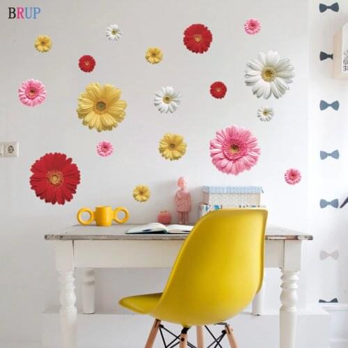 Bright Flowers Wall Stickers Beautiful Chrysanthemum Home Decor for Sofa TV Bed Decoration DIY Vinyl Wall Decals Removable