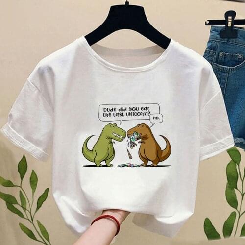 Dinosaur Eat The Last Horse Print Women Tshirt 2021 Fashion Graphic Woman Tshirts Cartoon T-Shirt Femme Short Sleeve T Shirt