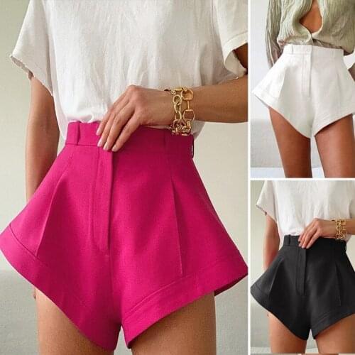 2021 Summer Sexy Flare Shorts Asymmetrical High Waist Shorts Elegant Button Wide Leg Women Shorts Casual Streetwear Solid Shorts