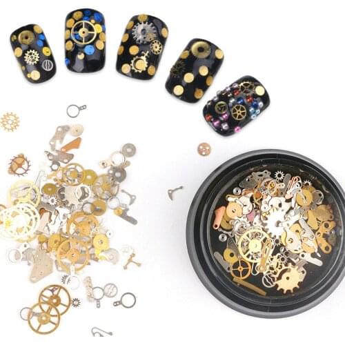 1 Box Steampunk DIY Metallic Nail Sequins Gold Hollow Mechanical Component Time Gear Wheel Nail Art Chip Flakes Manicure Decors