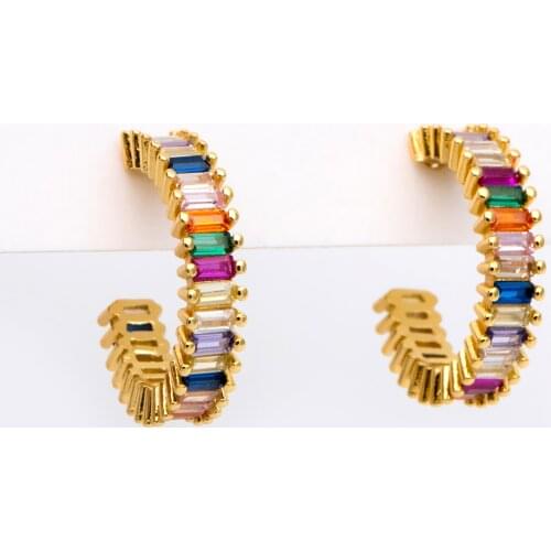 4pcs Gold Colourful CZ Paved Earring Studs, 19mm, Gold Plated Brass Ear Posts For Jewelry Making Findings DIY (GB-1382)