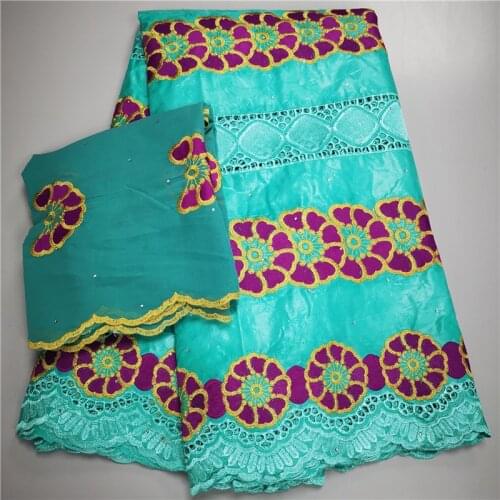 5 + 2 Yards With Scarf African Bazin Riche Fabric Brode Latest Fashion Embroidery Basin Lace 9L061001