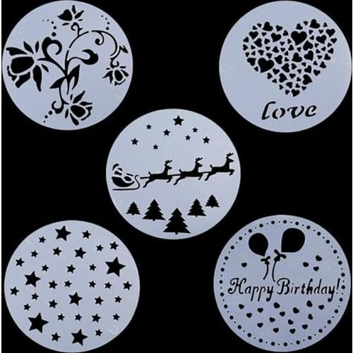 5Pcs/set DIY Sugar Craft Cake Stencils Fondant Cutter Reusable Mold Decorating Tool Baking Accessories Gift