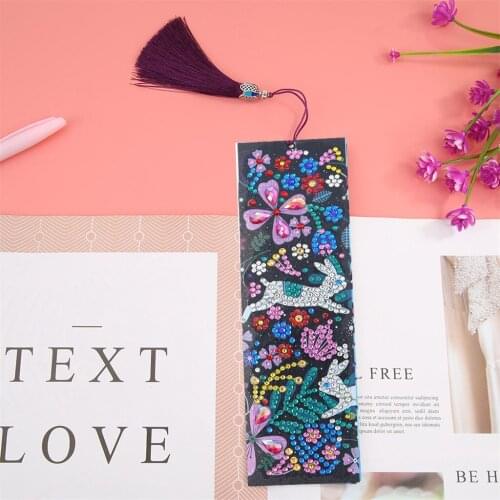 5D DIY Rabbit Flower Diamond Painting Bookmark Diamond Embroidery Craft Tassel Book Marks Sudents Reader Christmas Gifts