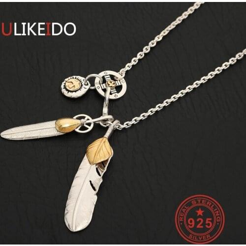 925 Sterling Silver Necklace For Men Golden Leaf Feather Charms Eagle Pendant Chain New Fine Jewelry P23